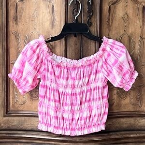 NWT Zara Girls Kids Pink Tie-Dye cropped Puff Sleeve Top 10/12 13/14